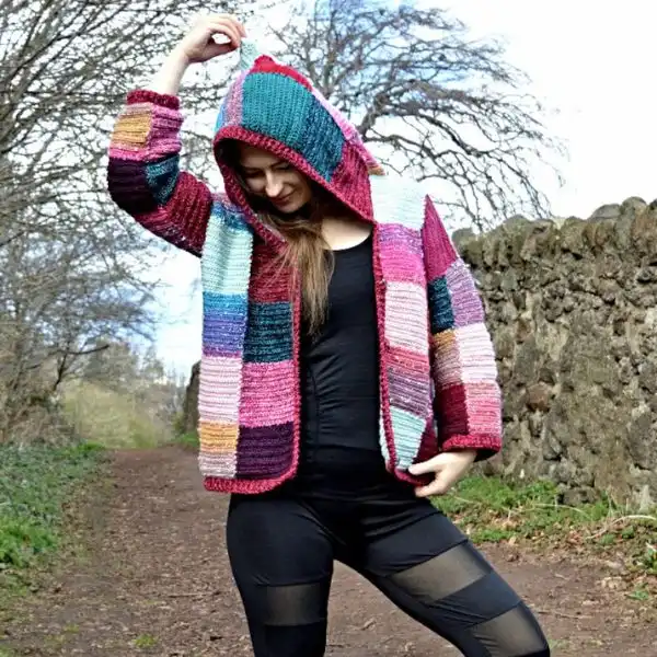 Patchwork Hoodie Cardigan