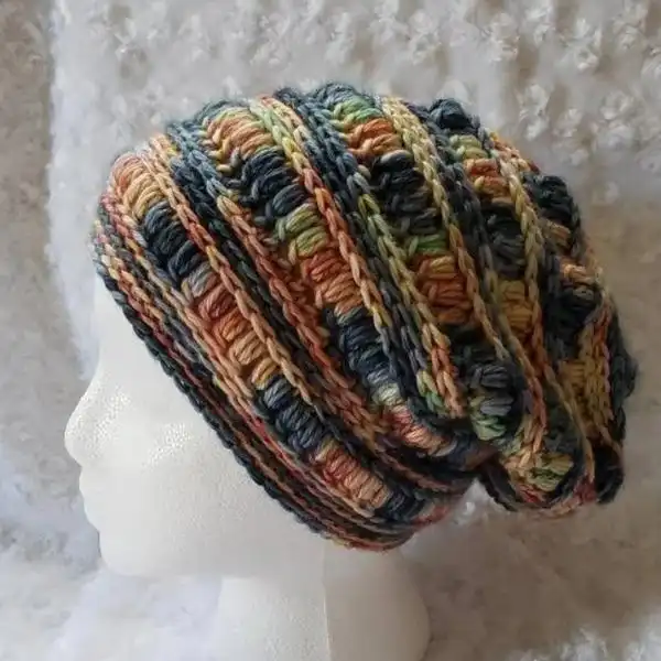 Puffy Ridges Crochet Slouchy Hat