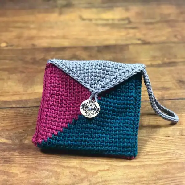 Tunisian Color Block Wristlet