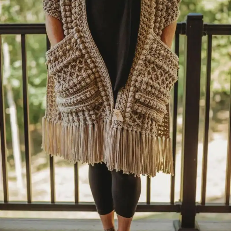 Boho Beaded Pocket Shawl