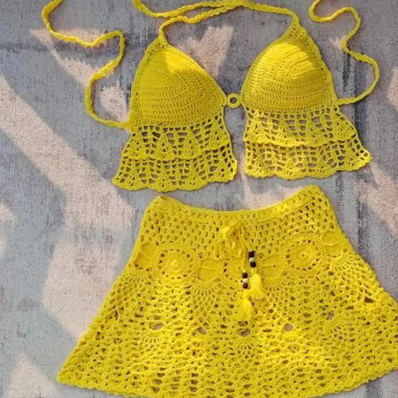 Crochet Double Petal Tassel Tankini