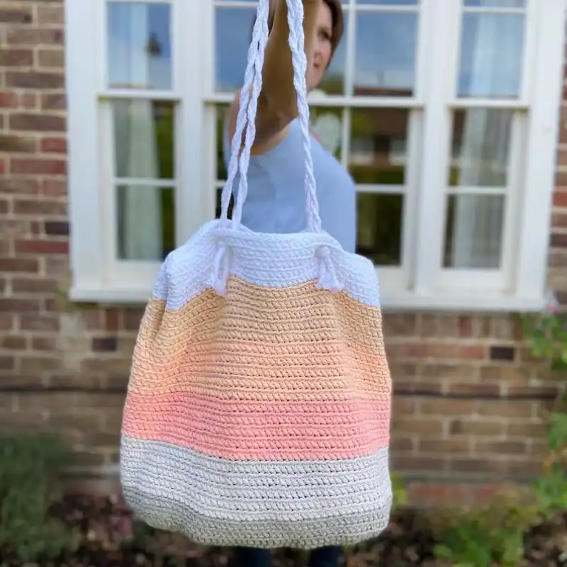 Crochet Summer Stripe Beach Tote Bag