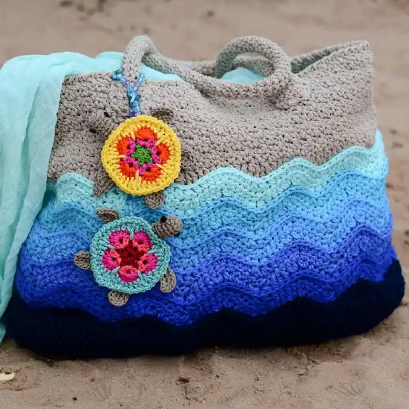 Crochet Turtle Beach Tote Bag