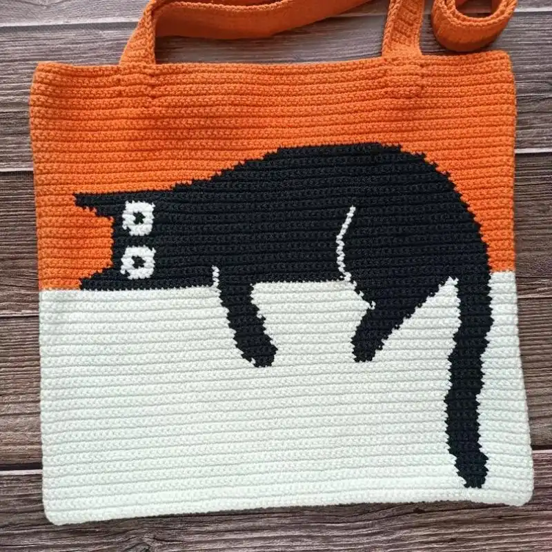 Crochet Black Cat Tote Bag