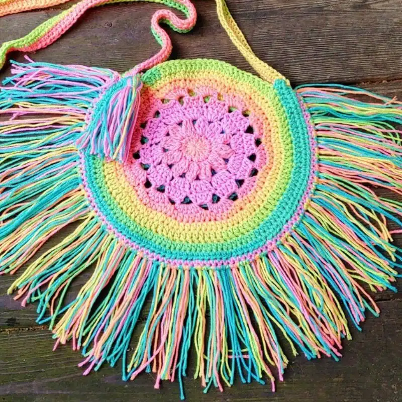 Crochet Boho Fringe Handbag