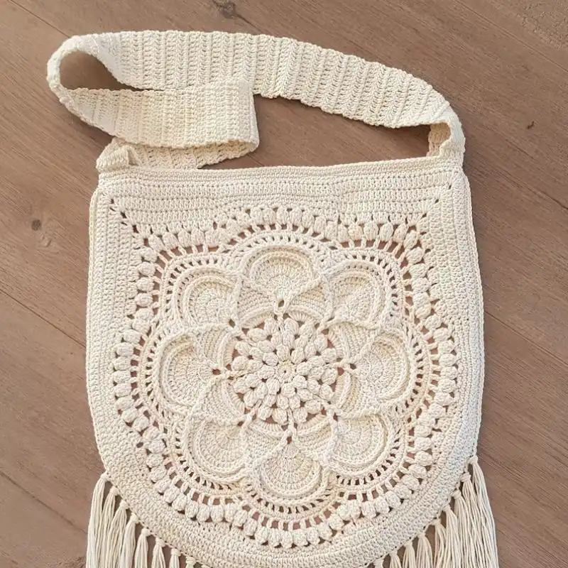 Crochet Fringed Bucket Handbag