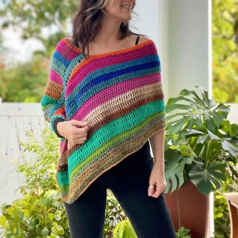 Retro Stripe Poncho