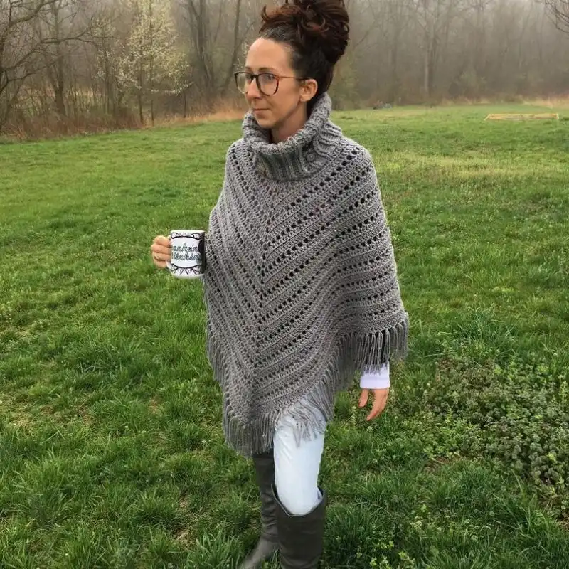 Ribbed Turtleneck Cowl Poncho