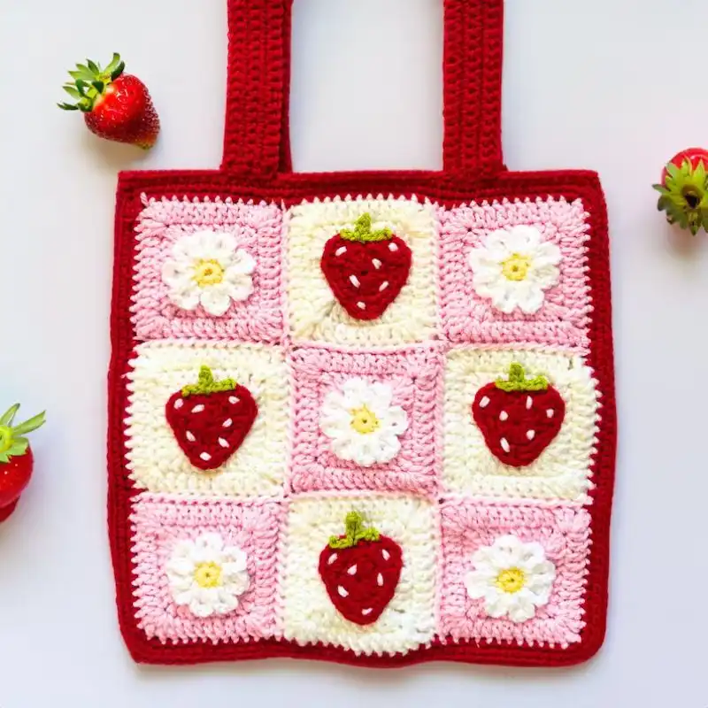 Strawberry Granny Square Market Bag