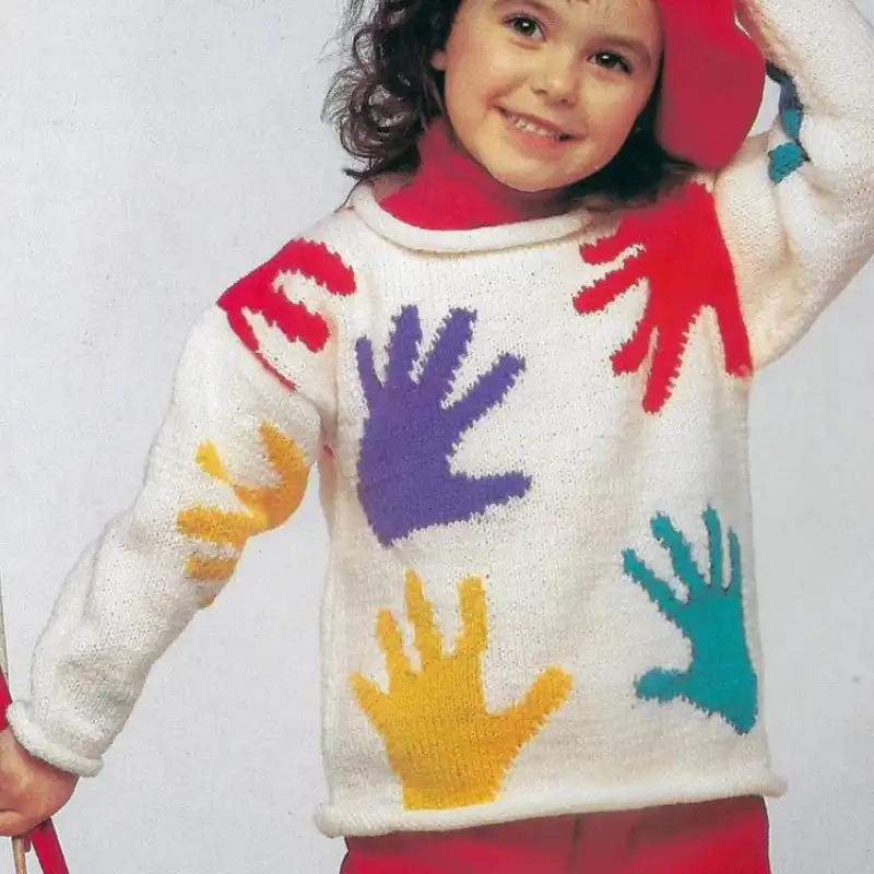 Handprints Intarsia Colorwork Pullover