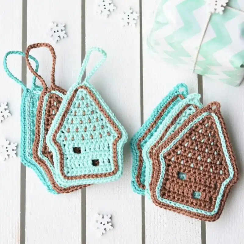 Gingerbread House Ornament Crochet Pattern