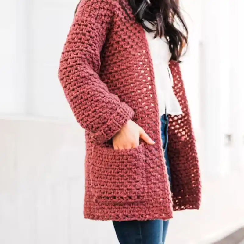 Chunky Crochet Bomber Cardigan With Pockets Pattern