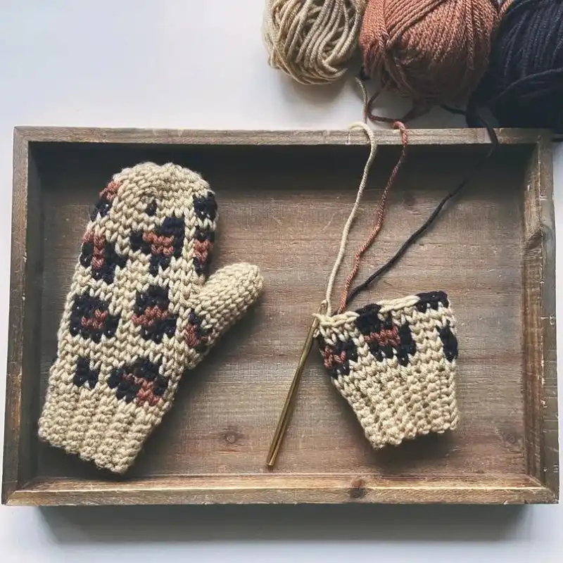 Luxe Leopard Print Mitten Crochet Pattern